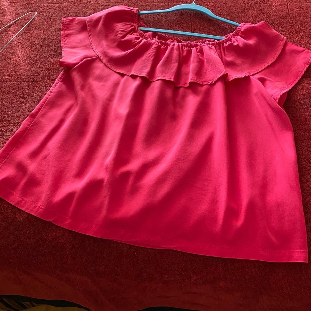 On/off shoulder hot pink blouse